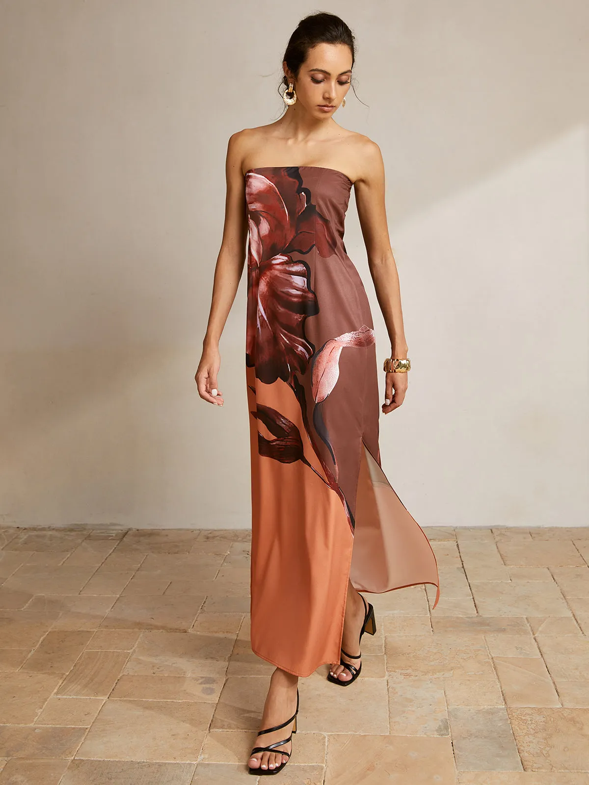 Printed Slit Tube Long Dress sold by COMMENSE product image thumbnail 3