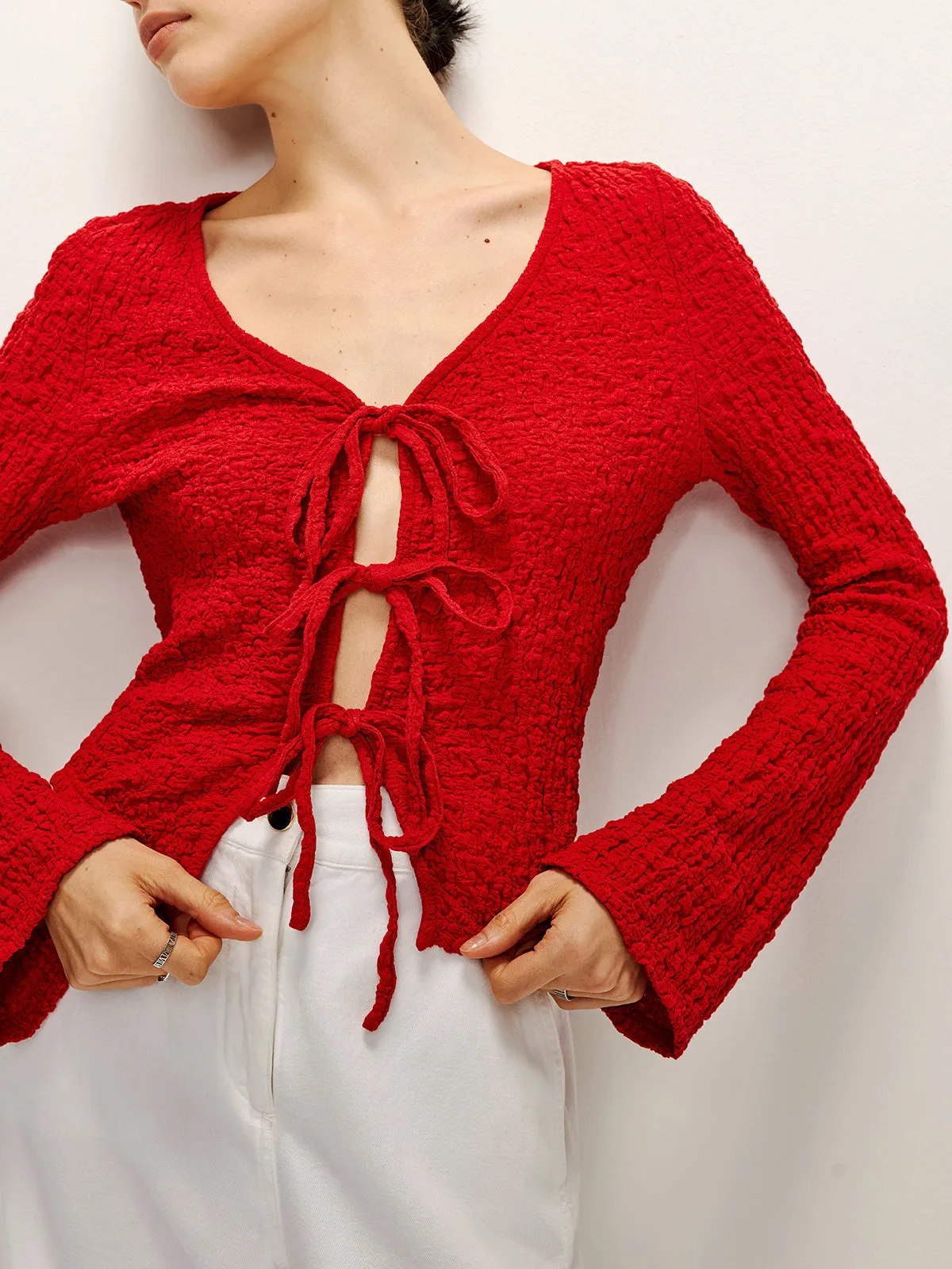 Cotton Blends Tie Front Soft Blouse sold by COMMENSE product image thumbnail 3