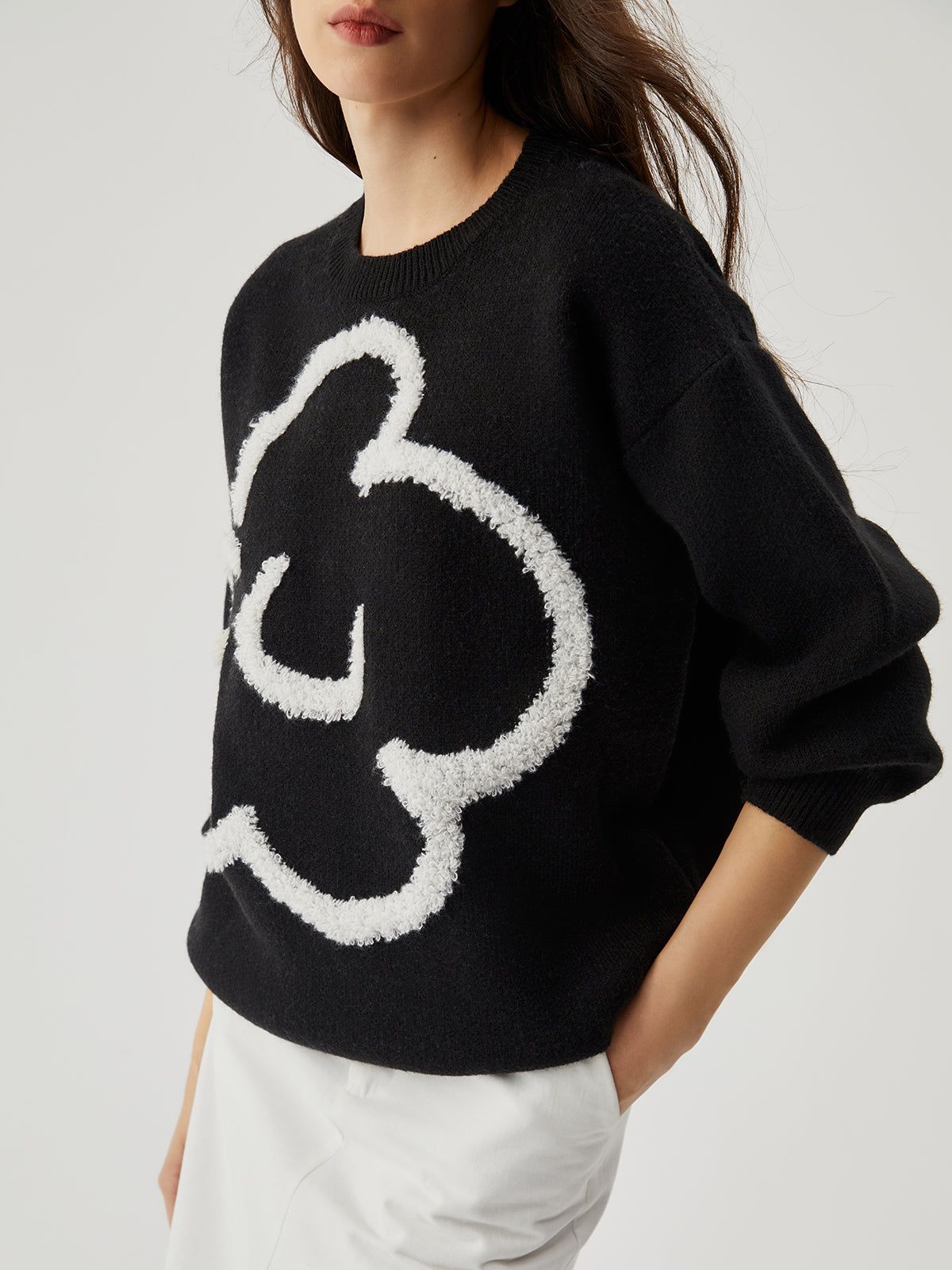 Floral Crew Neck Knit Sweater sold by COMMENSE product image thumbnail 2