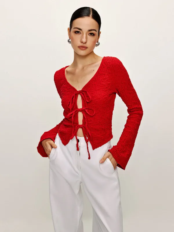 Cotton Blends Tie Front Soft Blouse sold by COMMENSE