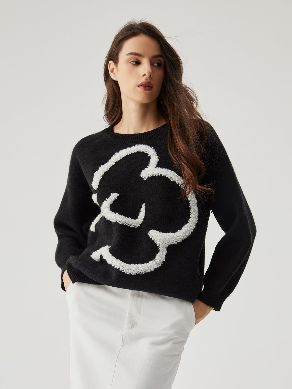 Floral Crew Neck Knit Sweater sold by COMMENSE product image thumbnail 3