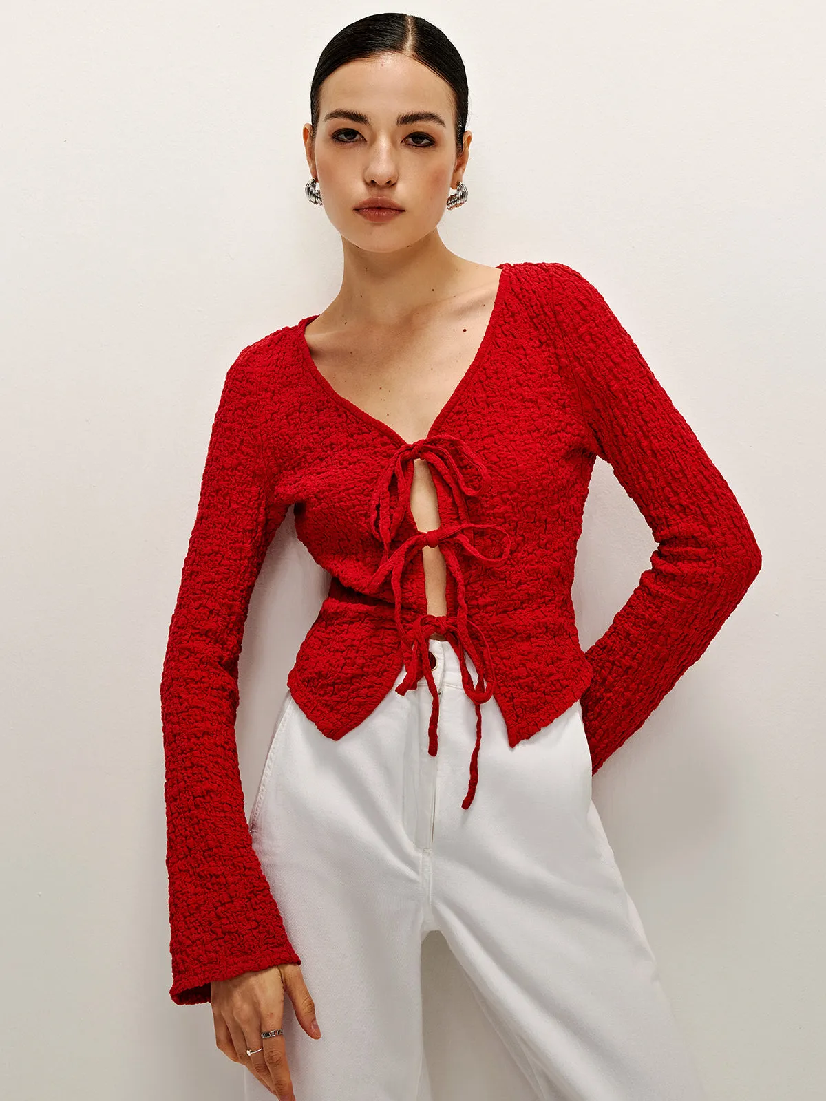 Cotton Blends Tie Front Soft Blouse sold by COMMENSE product image thumbnail 2