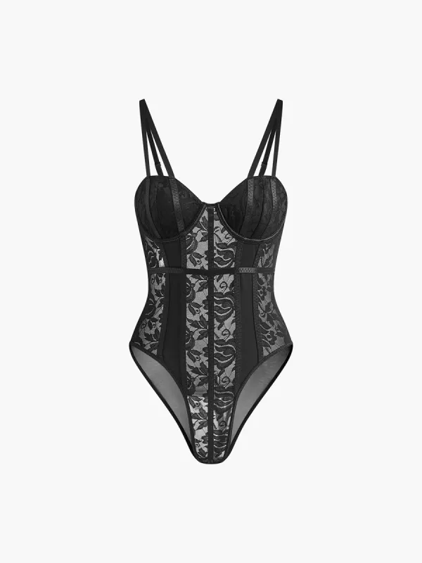 Lace Sheer Sweetheart Corset Bodysuit made by COMMENSE