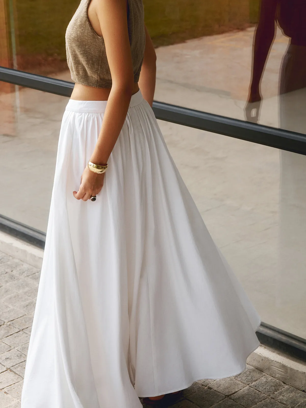Linen Pleated Maxi Skirt sold by COMMENSE product image thumbnail 5