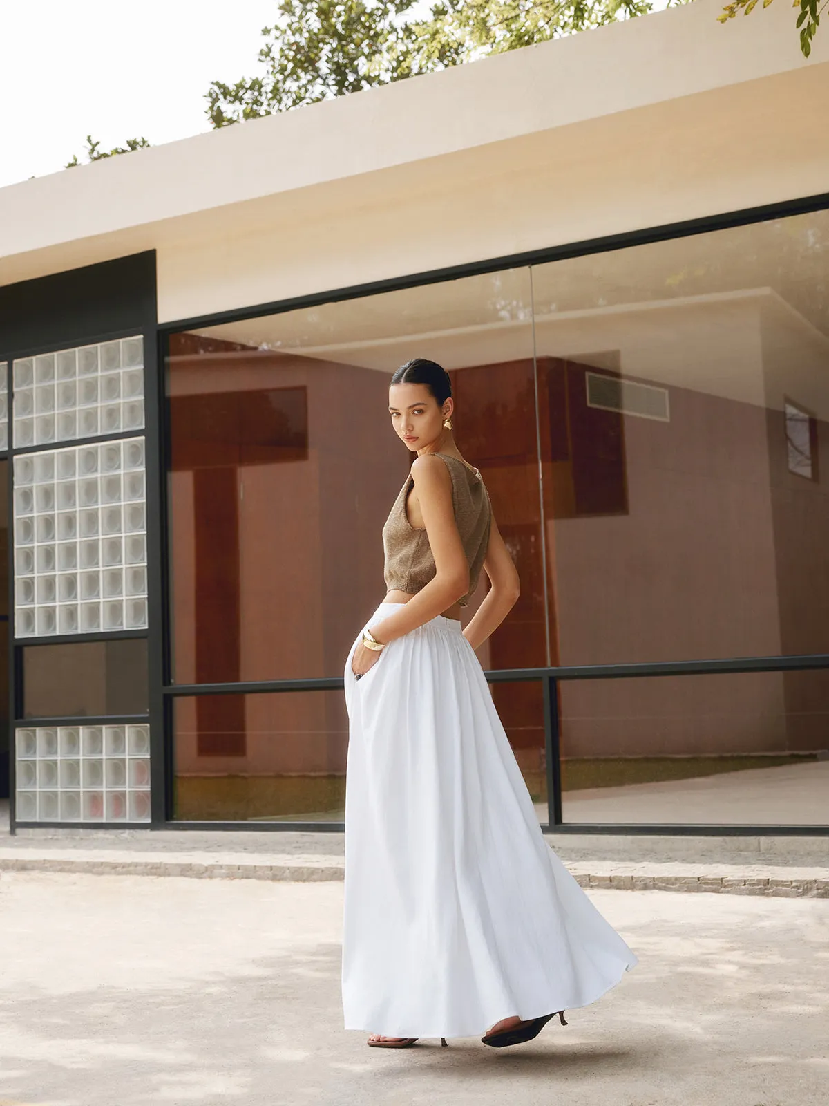 Linen Pleated Maxi Skirt sold by COMMENSE product image thumbnail 3