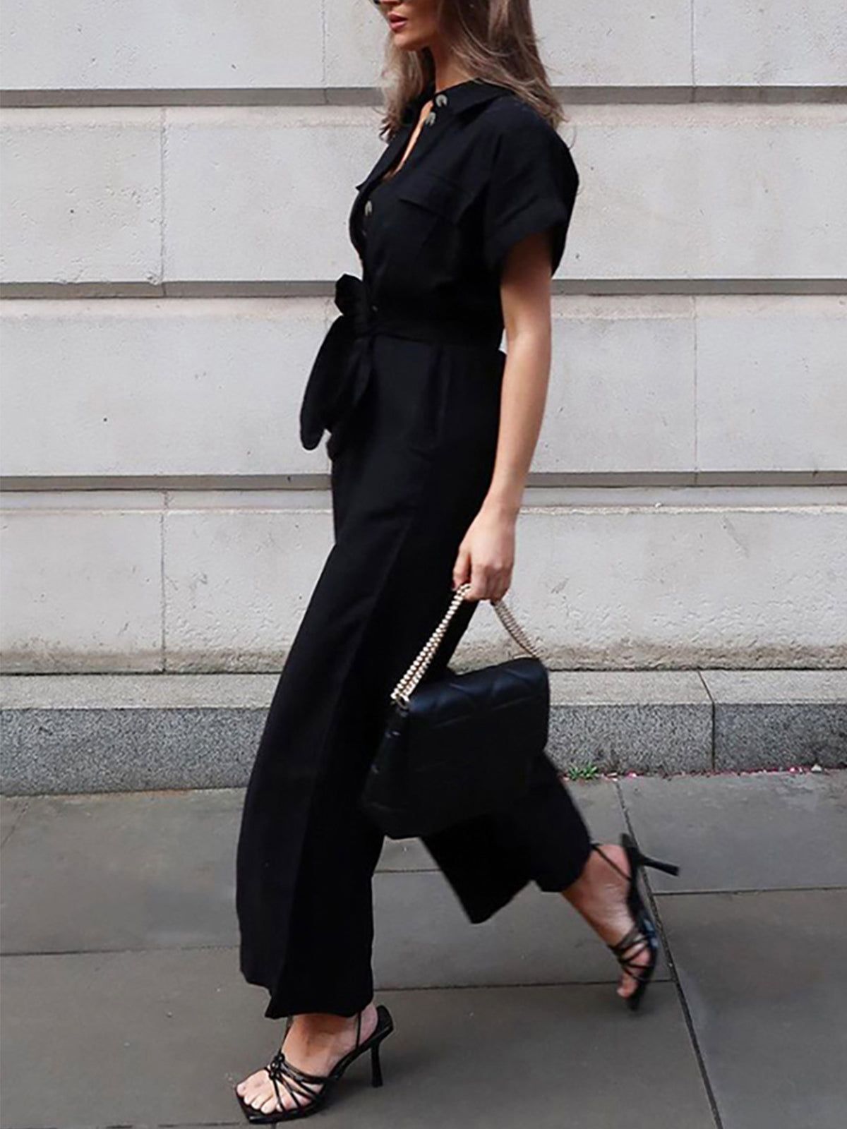 Minimalist Tied Button Down Jumpsuit sold by COMMENSE product image thumbnail 3