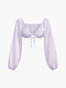 Puff Sleeve Tied Crop Top sold by COMMENSE
