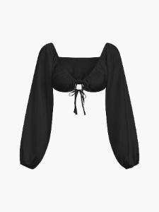 Puff Sleeve Tied Crop Top sold by COMMENSE