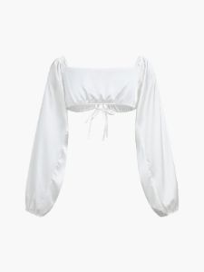 Puff Sleeve Tied Crop Top sold by COMMENSE