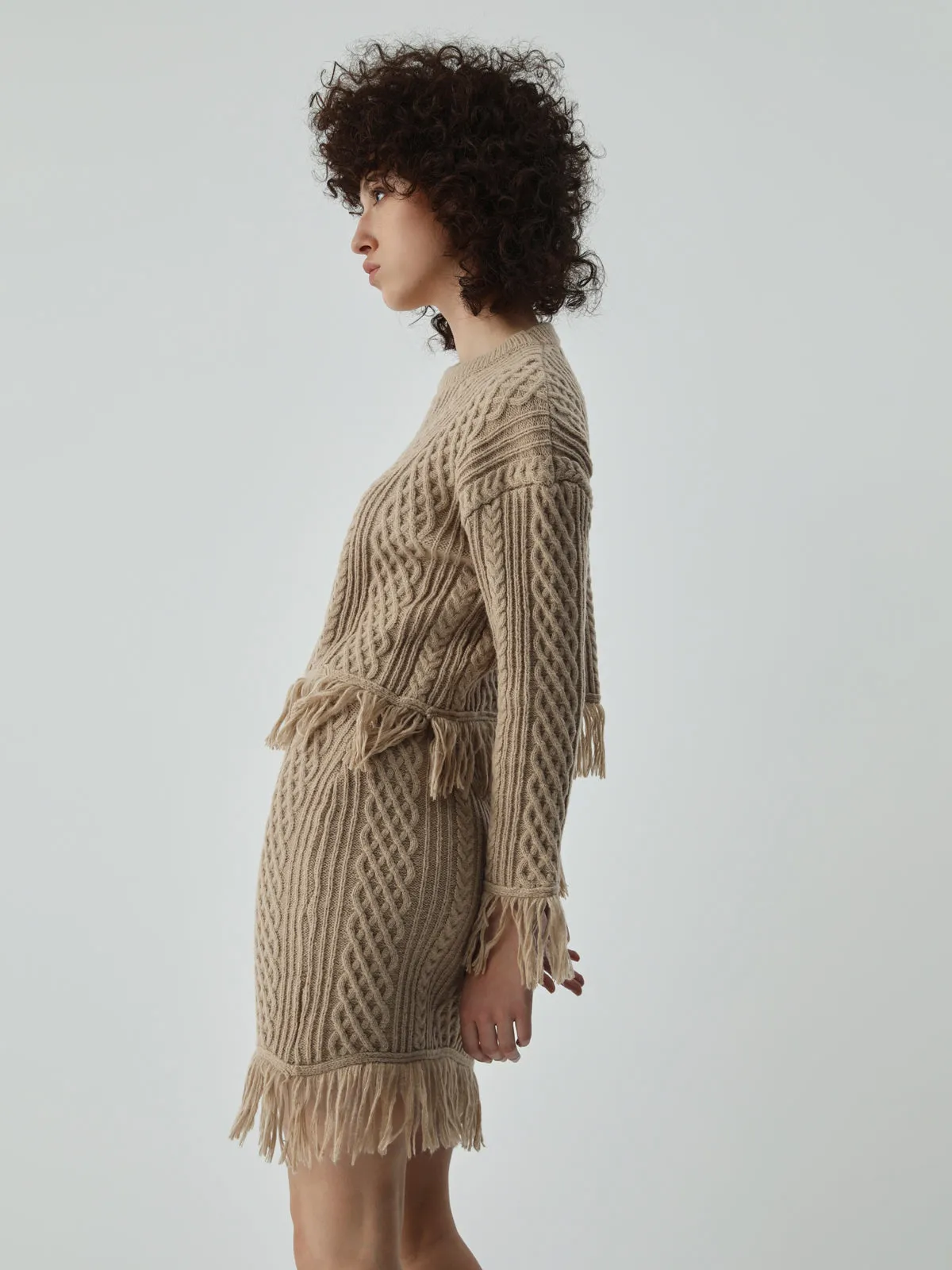 Tassel Hem Cable Knit Two Piece Long Sleeve Skirt Set sold by COMMENSE product image thumbnail 2