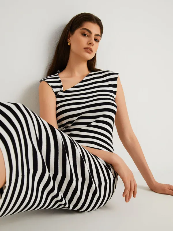 Asymmetric Neck Stripe Midi Sweater Dress sold by COMMENSE