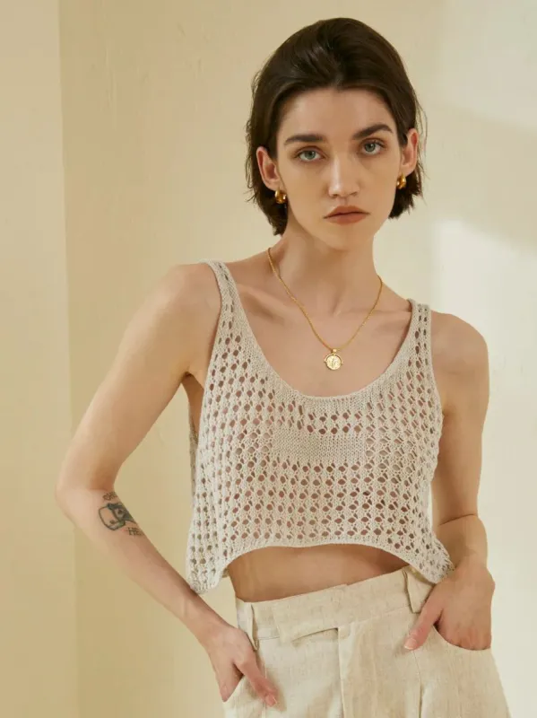 Relaxed Fit Crochet Crop Top sold by COMMENSE
