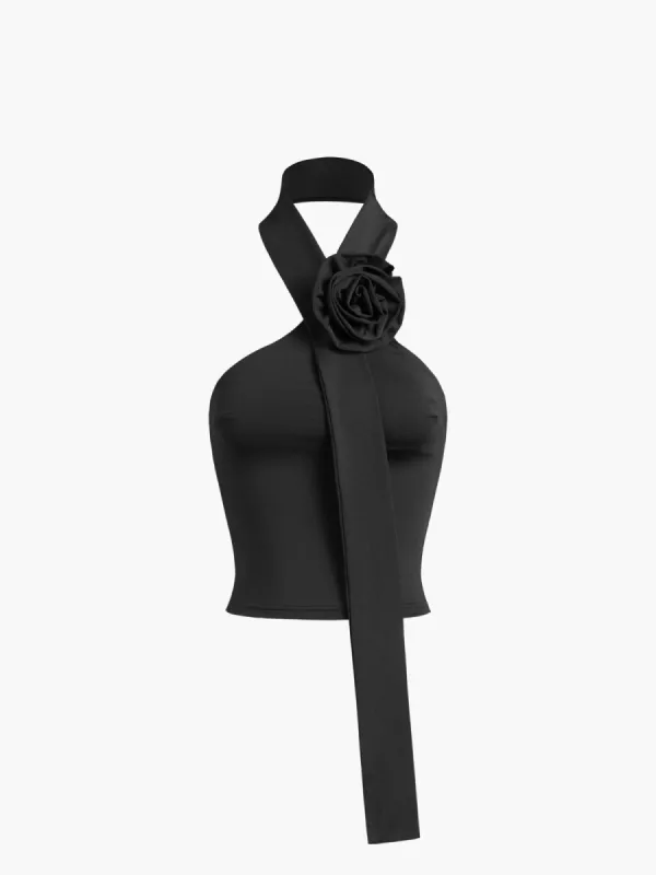 Halter Open Back Rosette Tank Top sold by COMMENSE