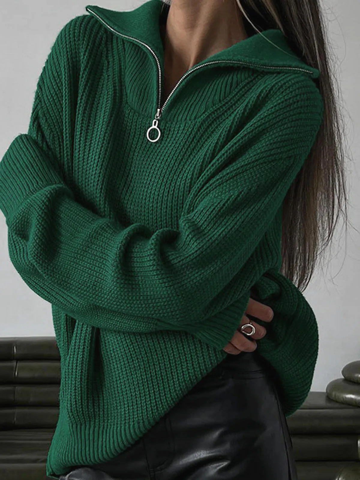 Oversized Utility Zippered Sweater sold by COMMENSE