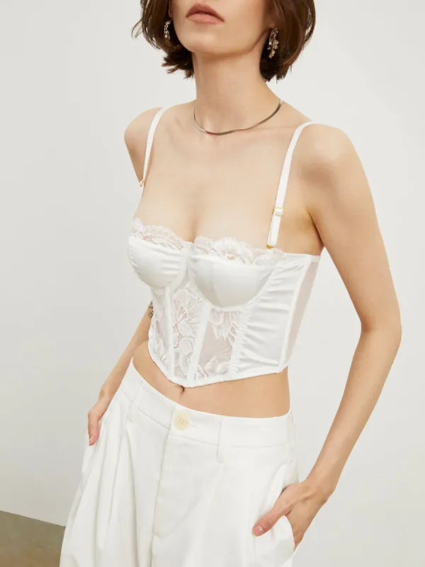 Floral Lace Satin Crop Corset Top sold by COMMENSE