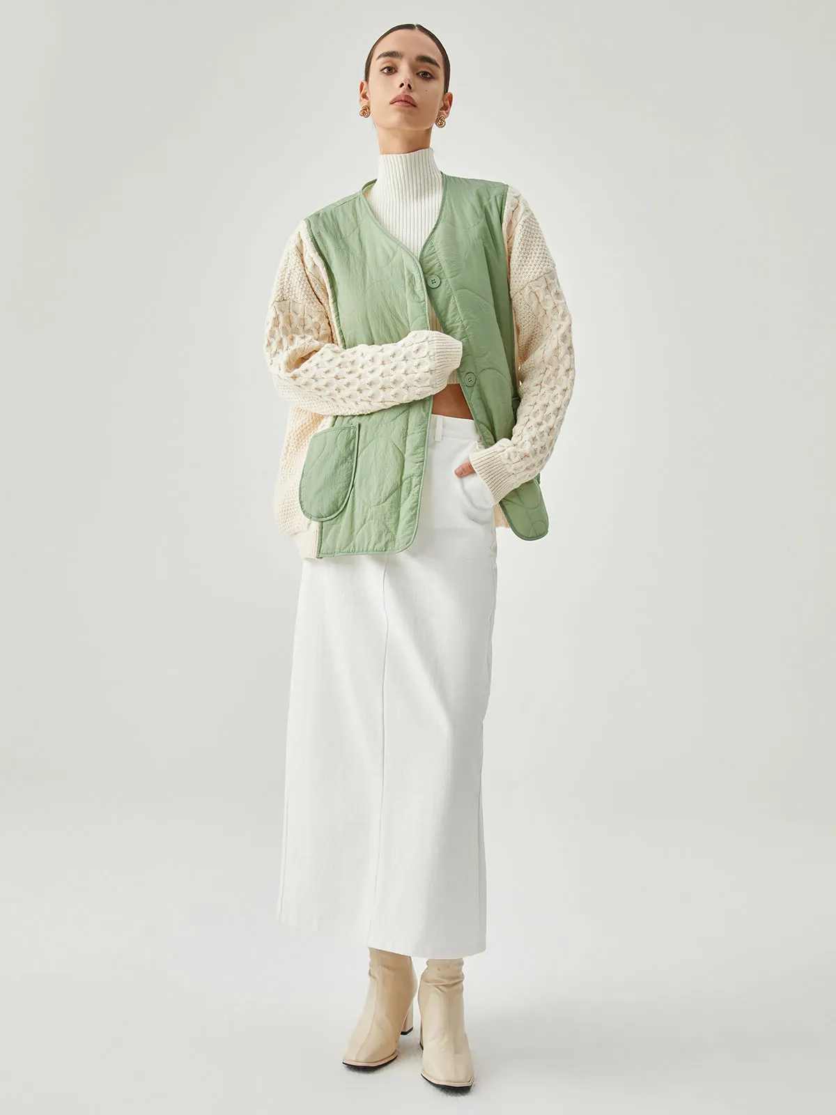 Patchwork Contrast Color Crocheted Sleeve Winter Coat sold by COMMENSE product image thumbnail 5