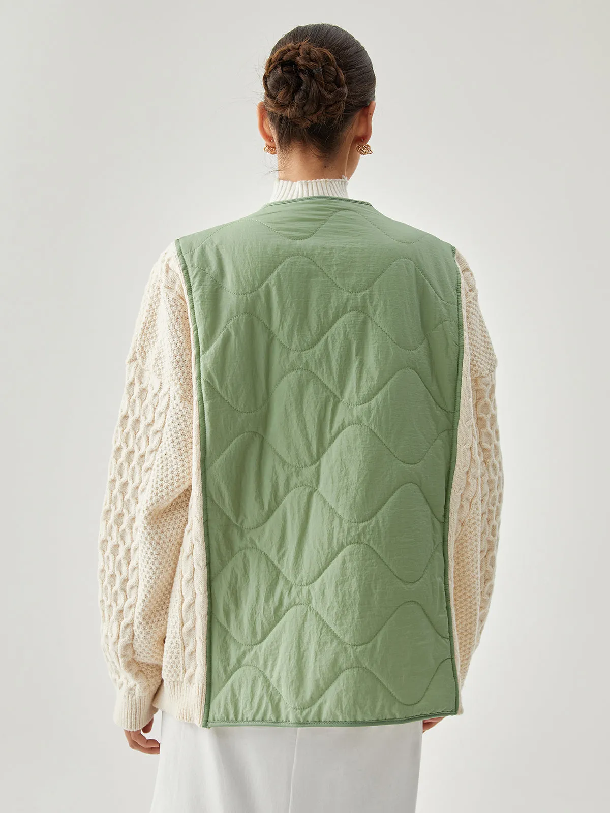 Patchwork Contrast Color Crocheted Sleeve Winter Coat sold by COMMENSE product image thumbnail 3