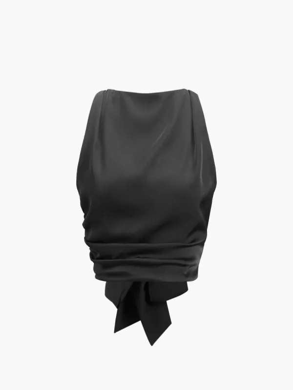 Cowl Neck Ruched Open Back Crop Top sold by COMMENSE