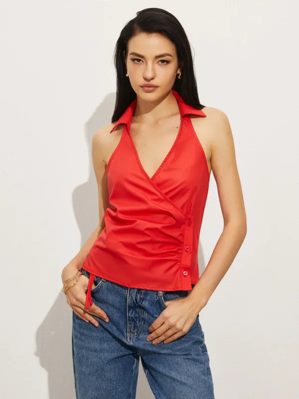 Wrap Backless Button Tank Top sold by COMMENSE