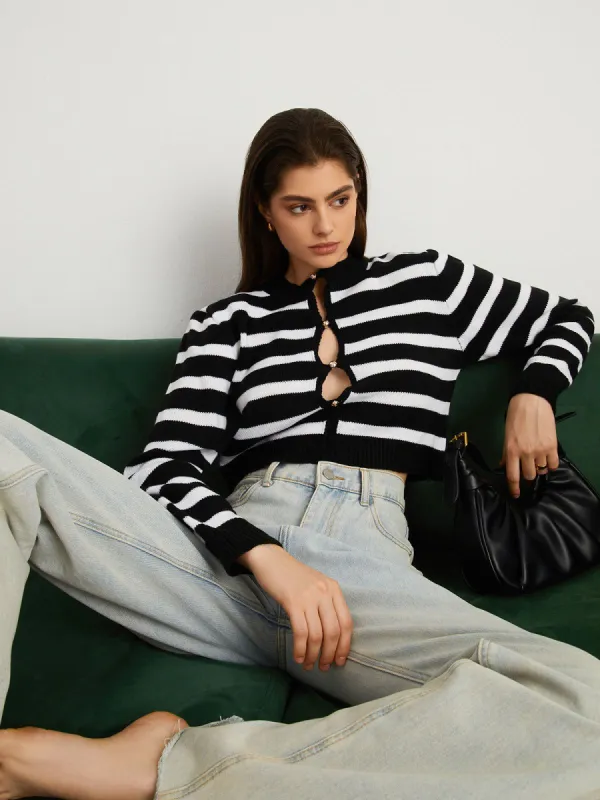 Timeless Stripe Keyhole Crop Sweater sold by COMMENSE