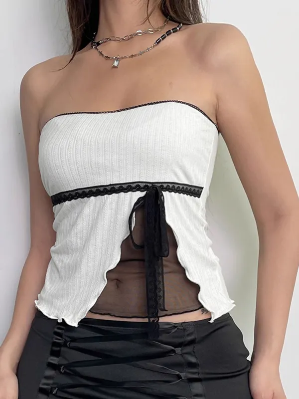 Mesh Patchwork Trim Top made by COMMENSE