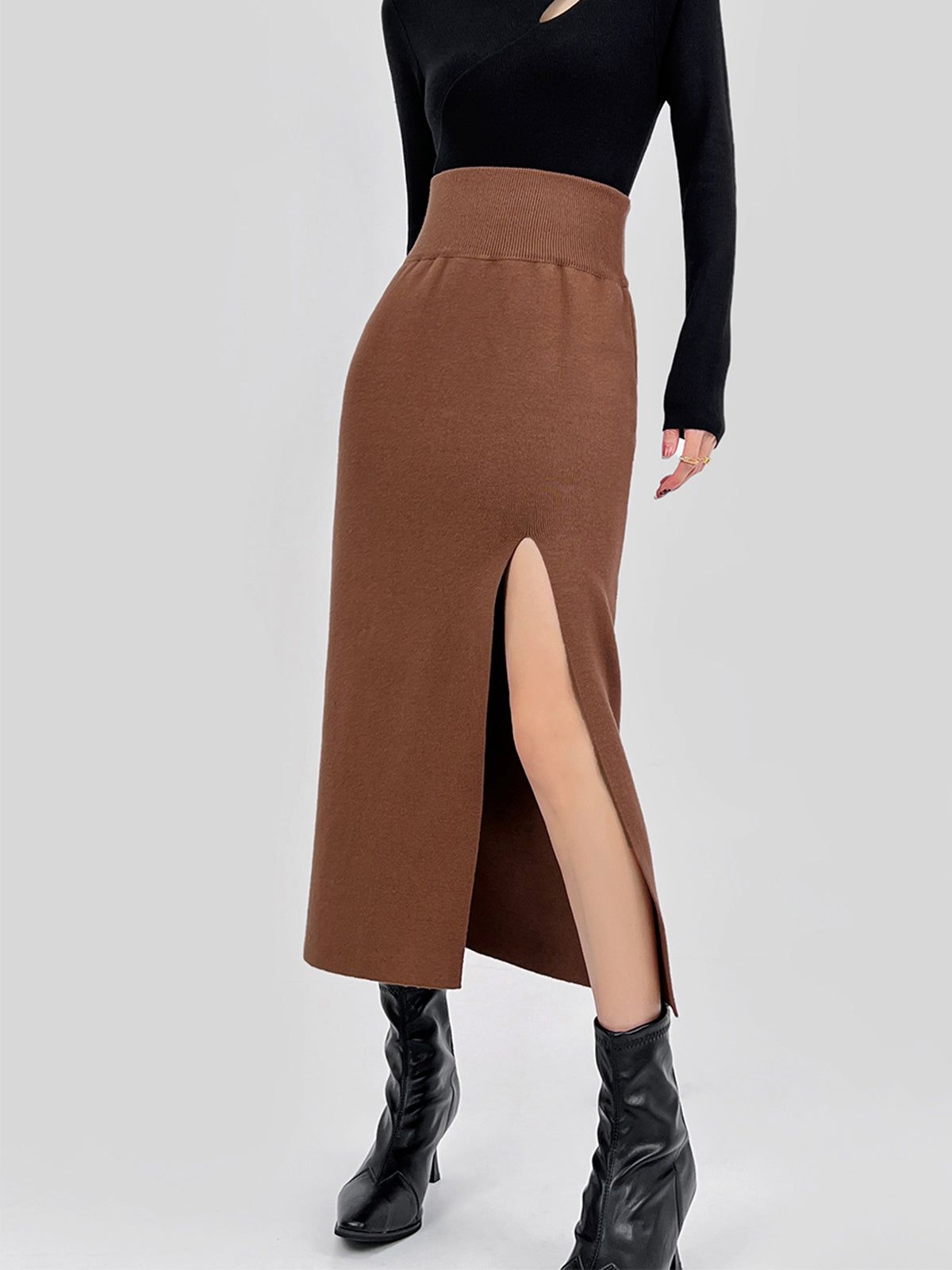 High Waist Split Knit Maxi Skirt sold by COMMENSE product image thumbnail 2