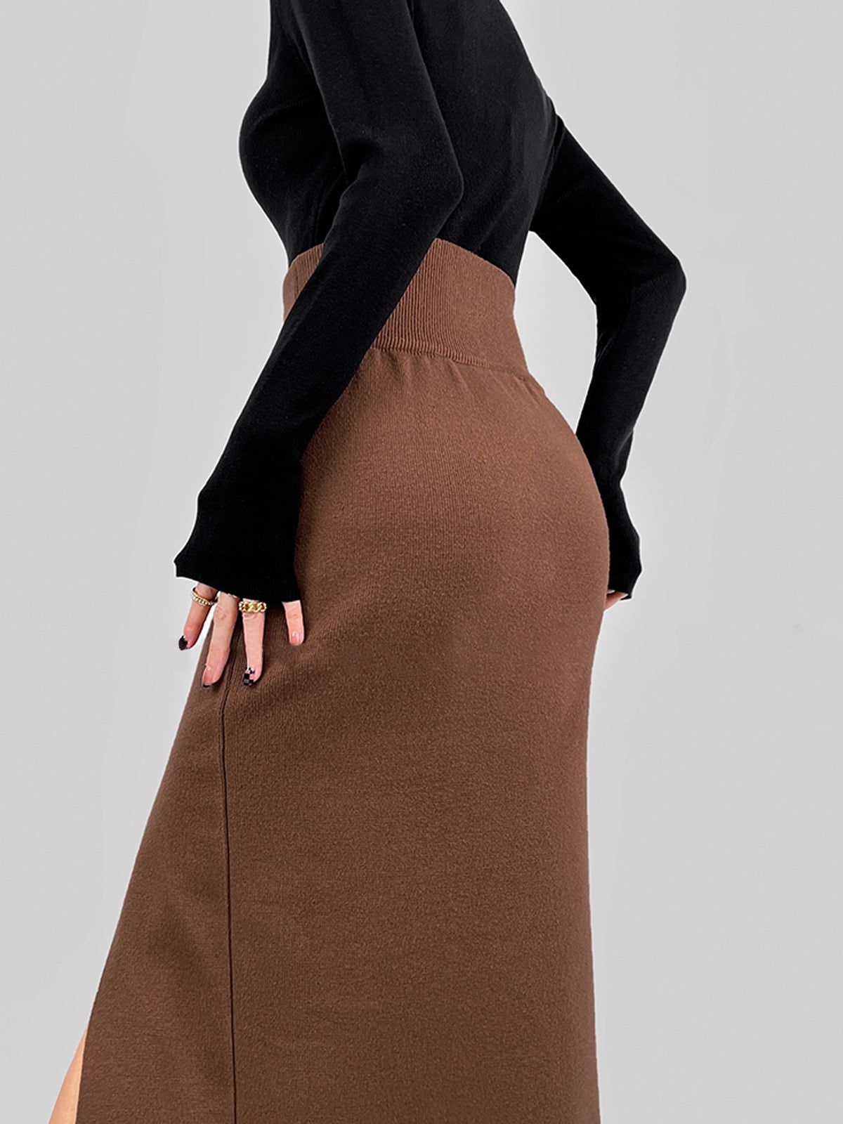 High Waist Split Knit Maxi Skirt sold by COMMENSE product image thumbnail 3