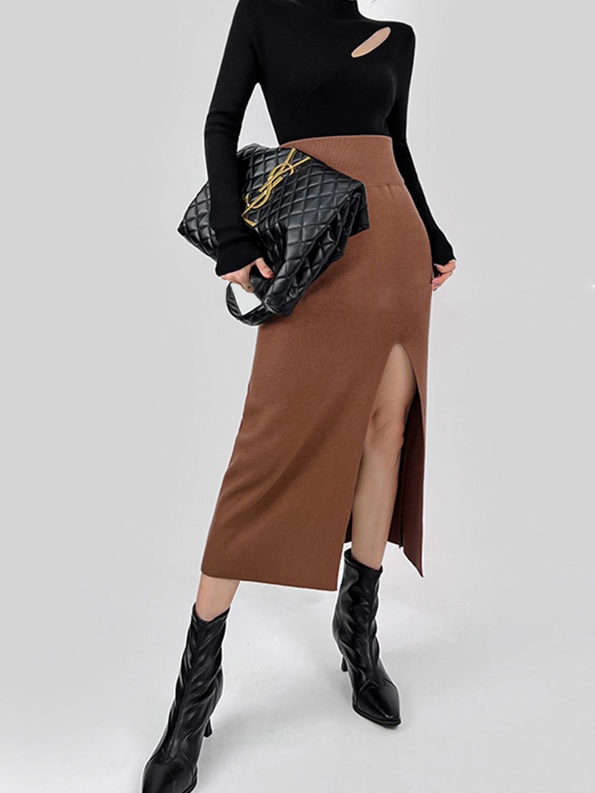 High Waist Split Knit Maxi Skirt sold by COMMENSE product image thumbnail 4