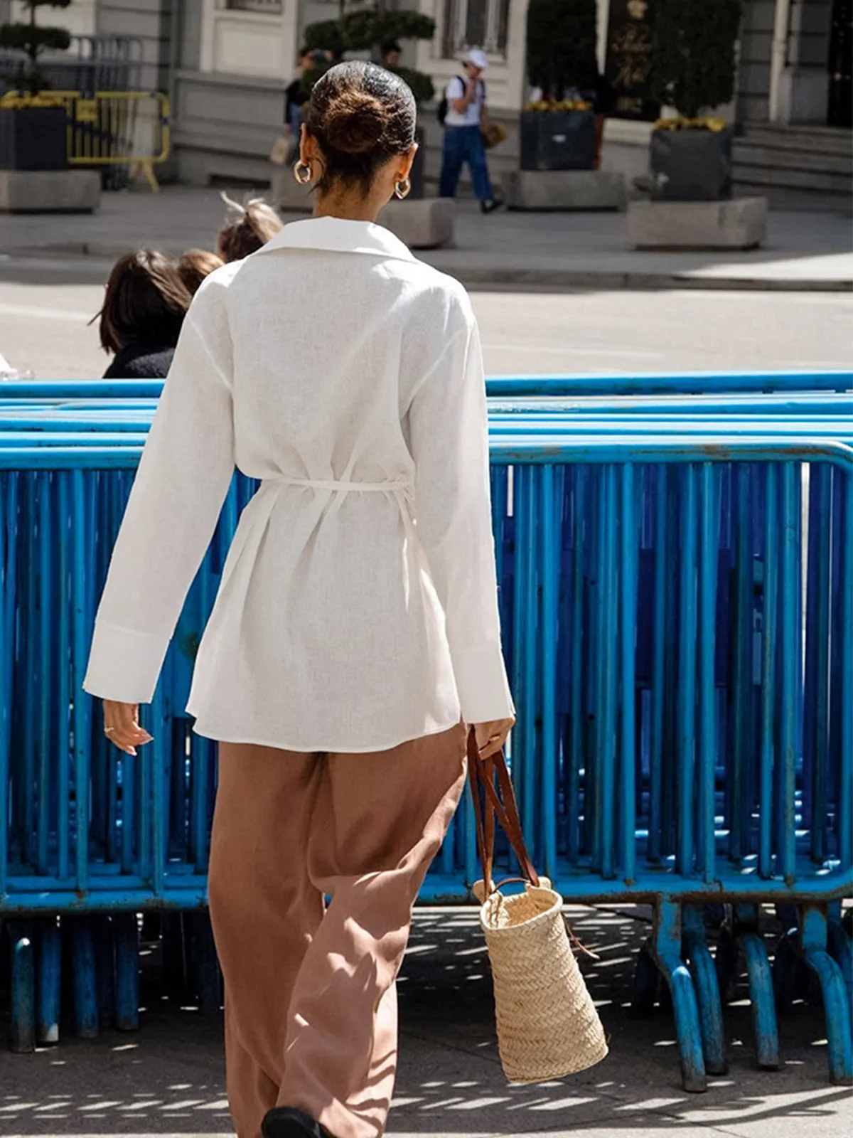 Cotton & Linen Long Sleeve Tied Blouse sold by COMMENSE product image thumbnail 3