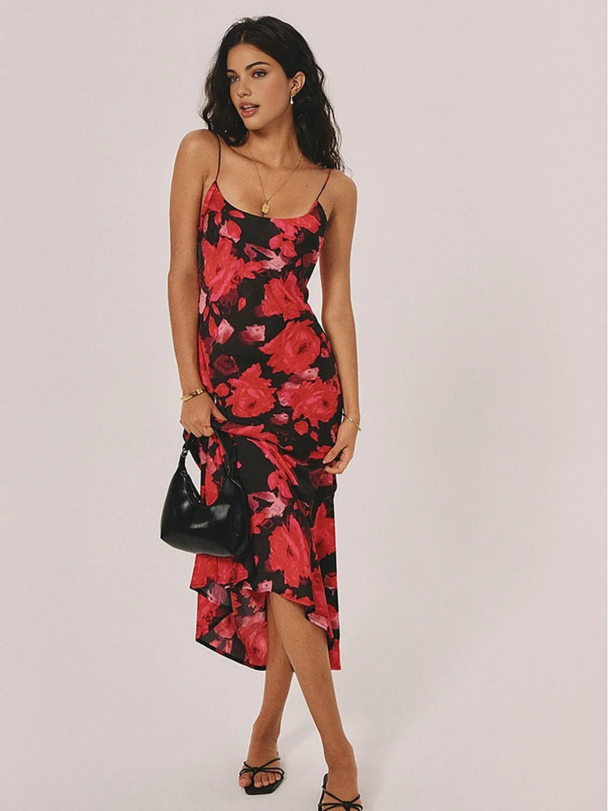 Floral Backless Low-Cut Long Dress sold by COMMENSE