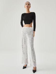 Open Back Chain Decor Long Sleeve Crop Top sold by COMMENSE