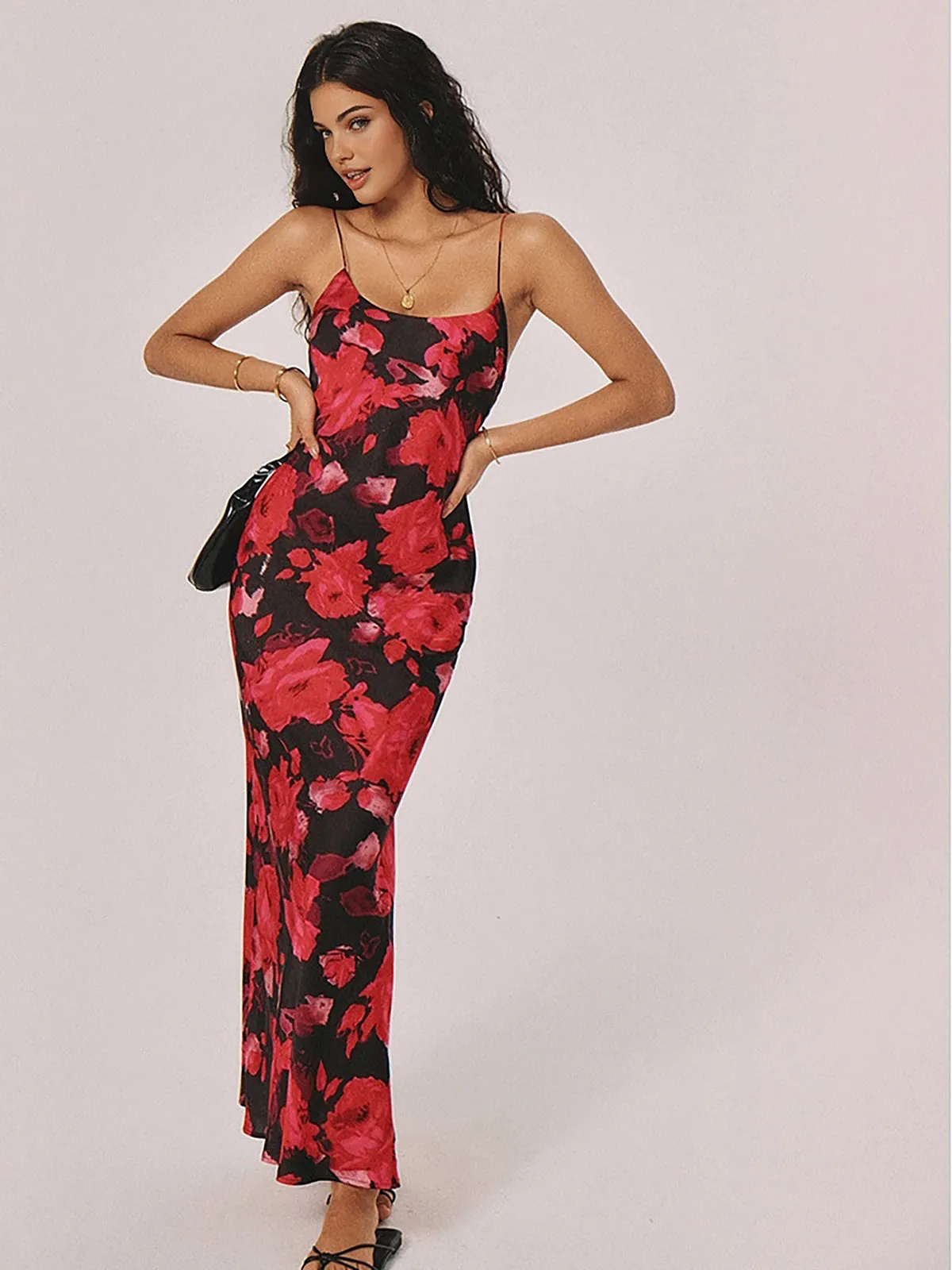 Floral Backless Low-Cut Long Dress sold by COMMENSE product image thumbnail 5