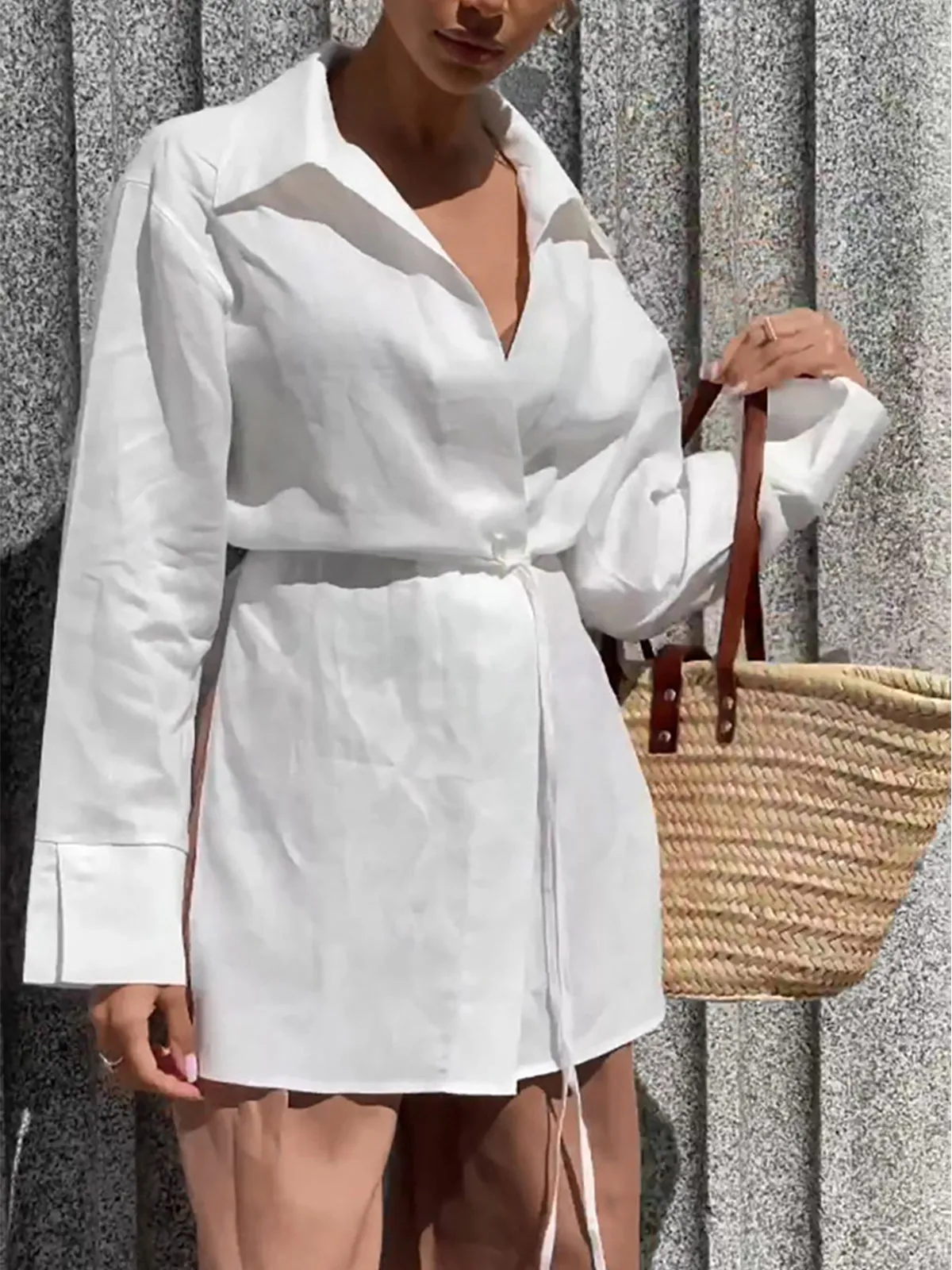 Cotton & Linen Long Sleeve Tied Blouse sold by COMMENSE product image thumbnail 5
