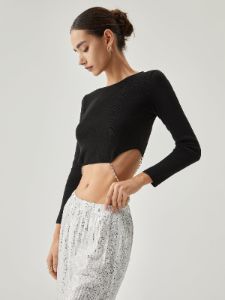 Open Back Chain Decor Long Sleeve Crop Top sold by COMMENSE