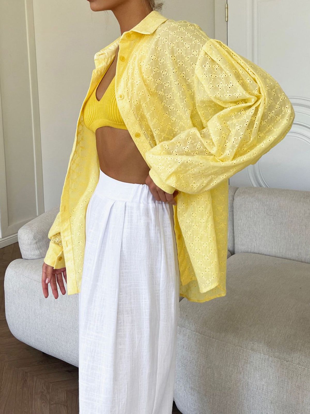 Oversized Eyelet Cover Up Shirt sold by COMMENSE product image thumbnail 3