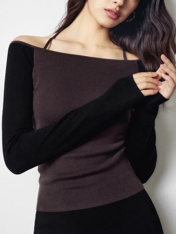 Boat Neck Long Sleeve Halter Shirt sold by COMMENSE