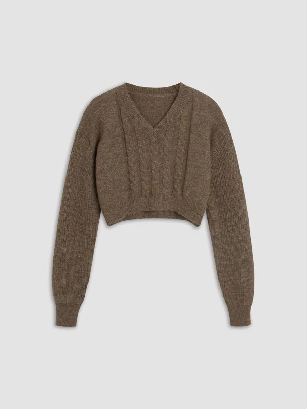 Cable Knit Solid V-Neck Sweater sold by COMMENSE