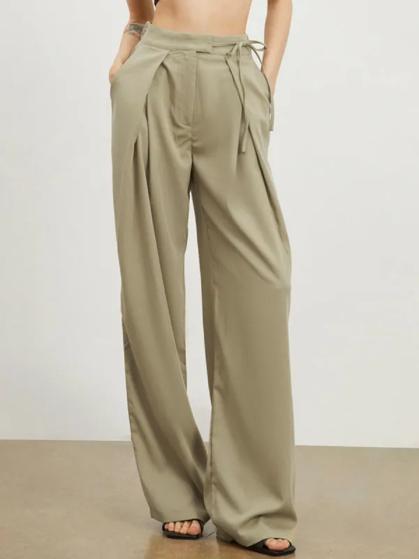 Tied Relaxed Fit Wide Leg Pants sold by COMMENSE