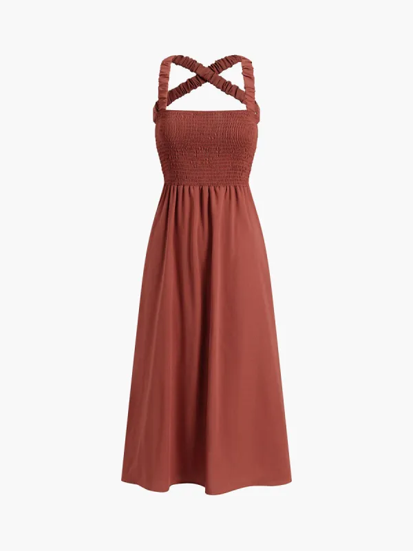 Smocked Open Back Long Sundress made by COMMENSE