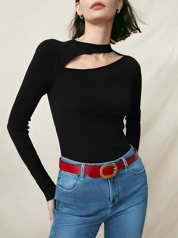 Halter Cutout Long Sleeve Knit Top sold by COMMENSE