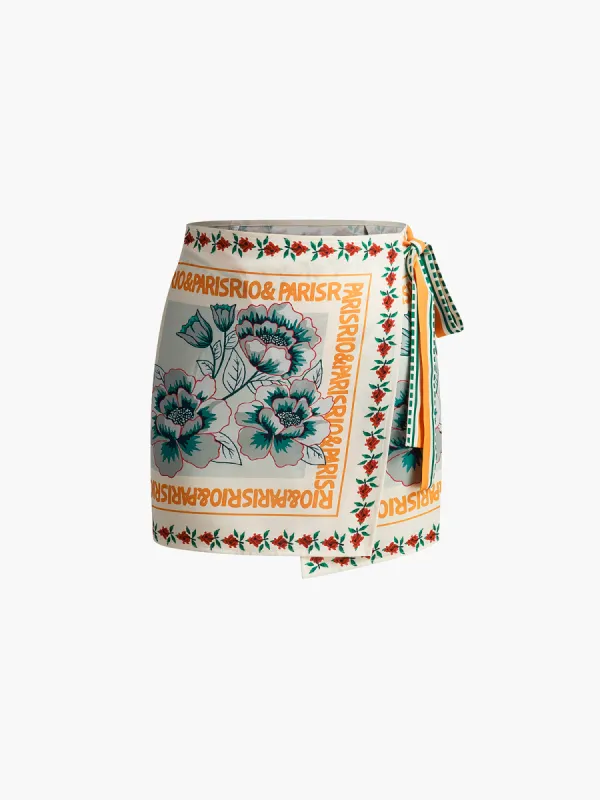 Vacation Print Asymmetrical Mini Skirt sold by COMMENSE