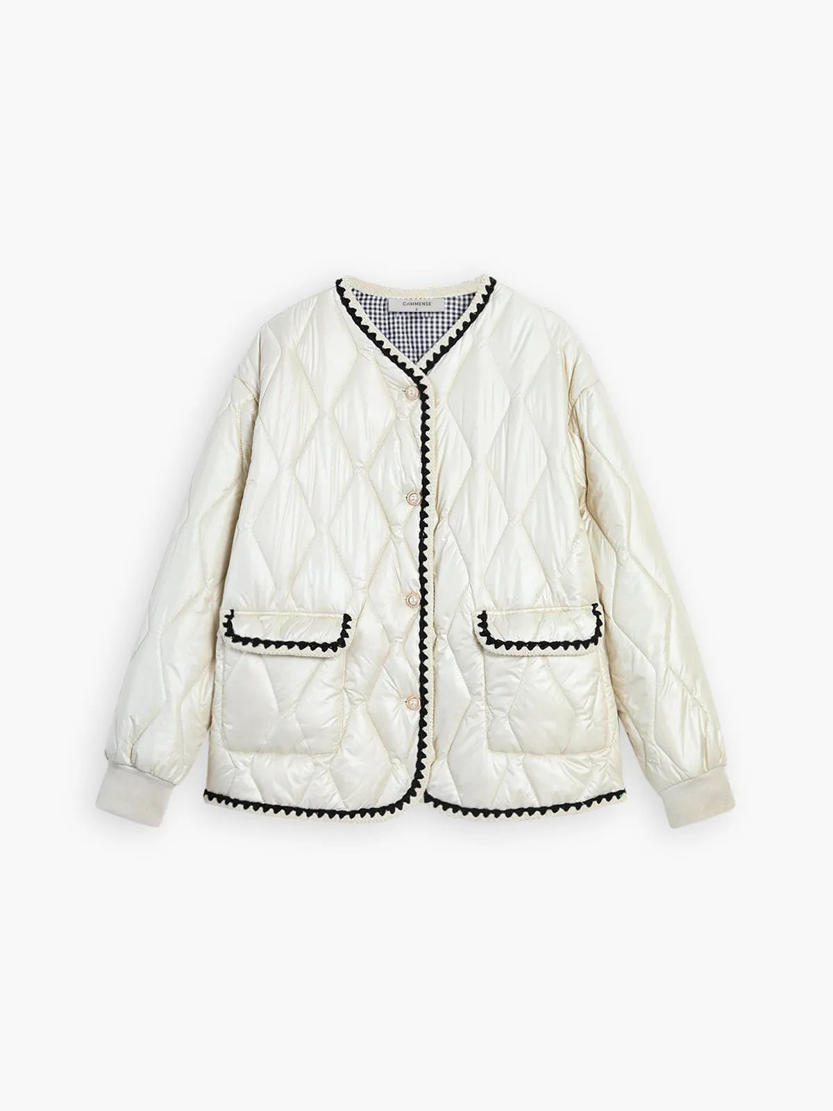 Embroidered Trim Double Pockets Quilted Coat sold by COMMENSE