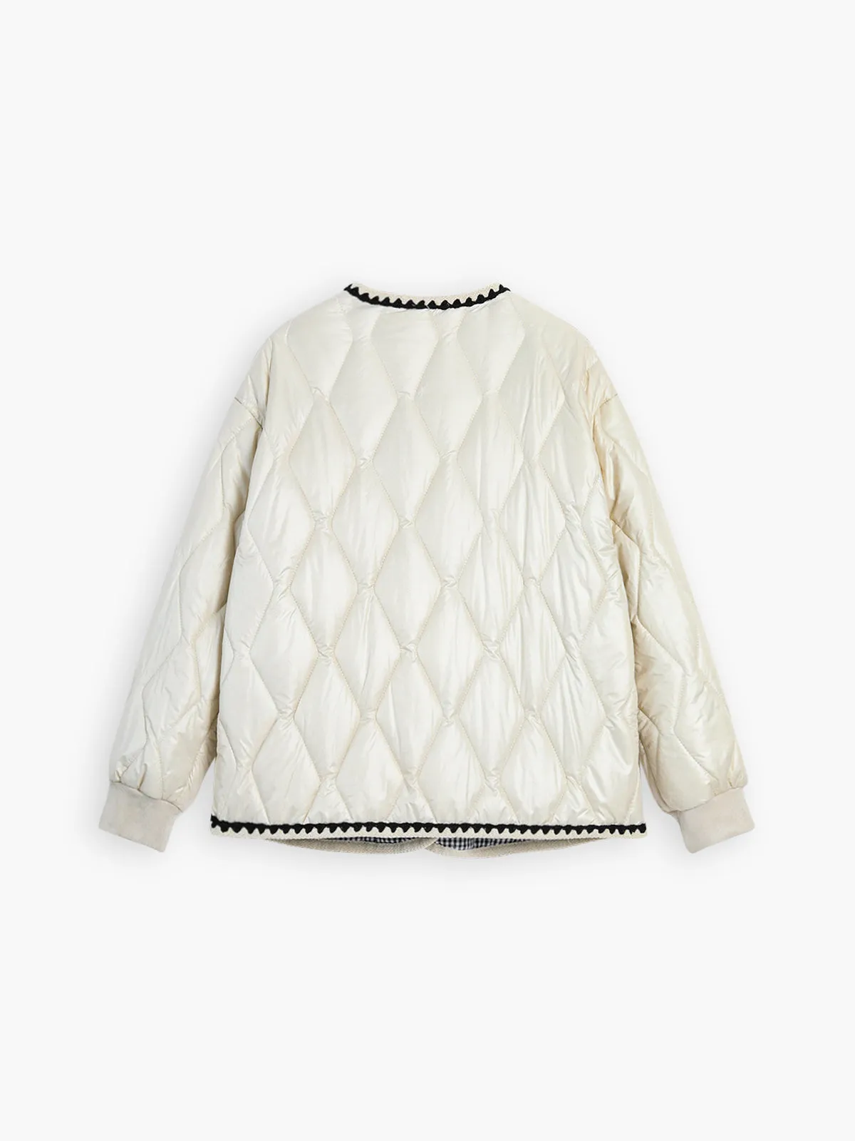 Embroidered Trim Double Pockets Quilted Coat sold by COMMENSE product image thumbnail 2