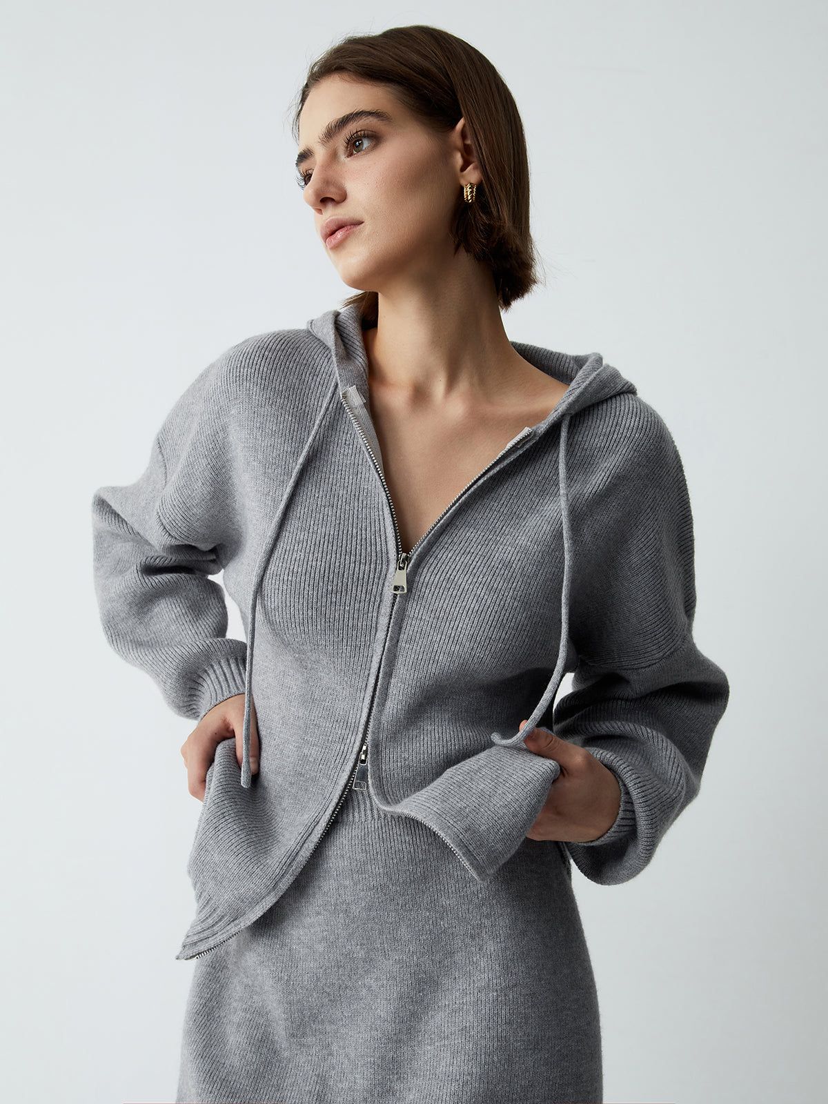 Hooded Knit Cardigan Two Piece Skirt Set sold by COMMENSE product image thumbnail 2