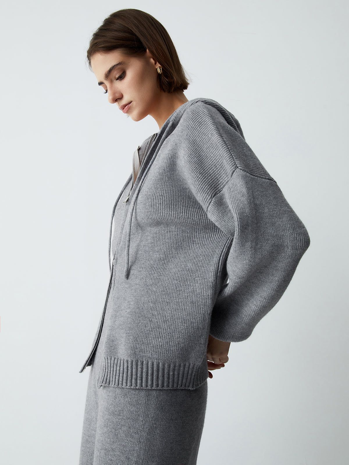 Hooded Knit Cardigan Two Piece Skirt Set sold by COMMENSE product image thumbnail 3