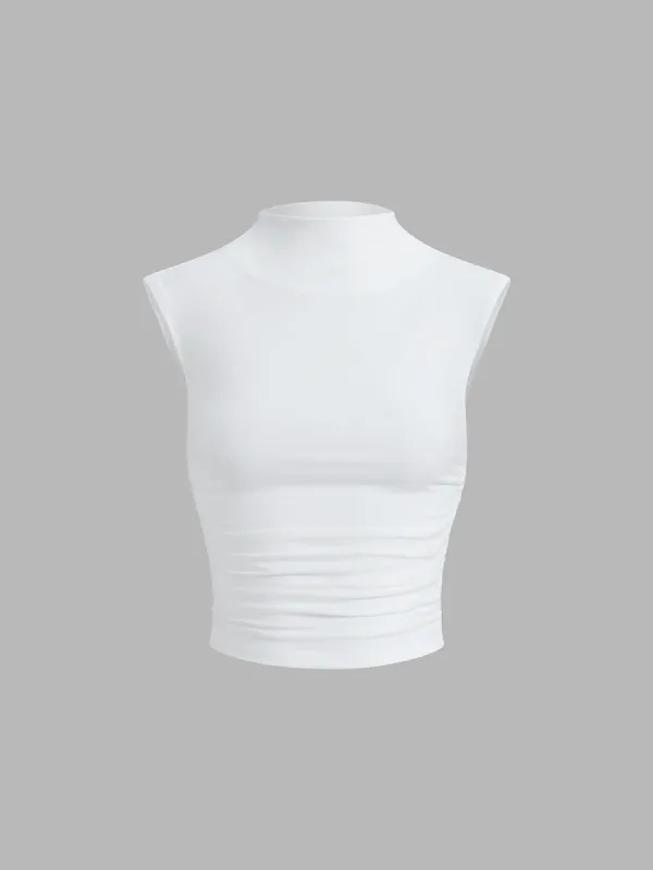 Cap Sleeve Funnel Neck Ruched Shirt sold by COMMENSE