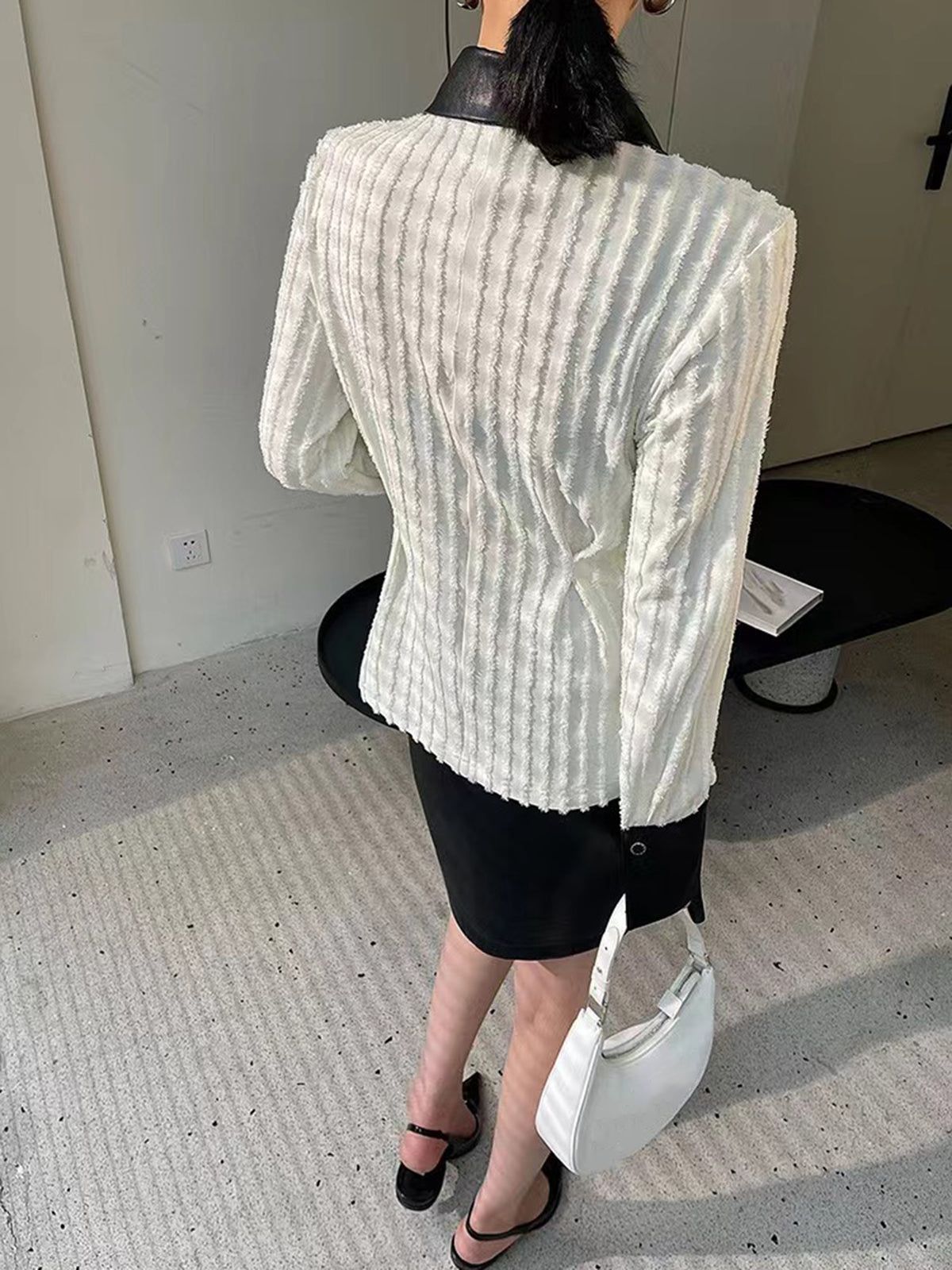 Contrast Trim Patchwork Cable Collared Long Sleeve Knit Shirt sold by COMMENSE product image thumbnail 4