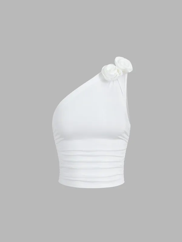 Rosette One Strap Crop Top sold by COMMENSE