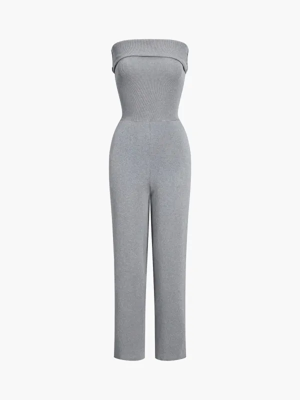 Overfold Off Shoulder Pocket Jumpsuit sold by COMMENSE
