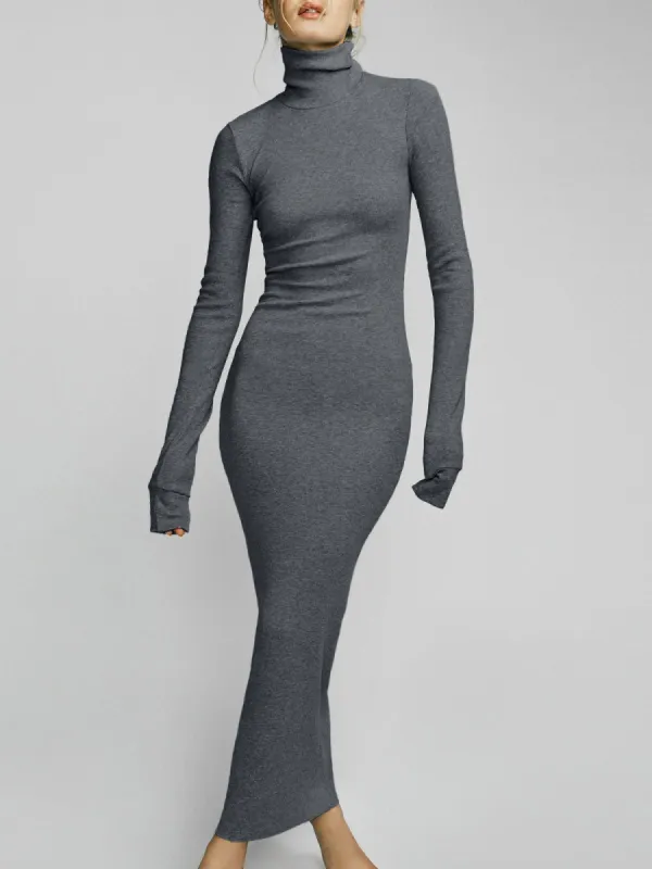 Mockneck Rib Long Sleeve Long Dress sold by COMMENSE